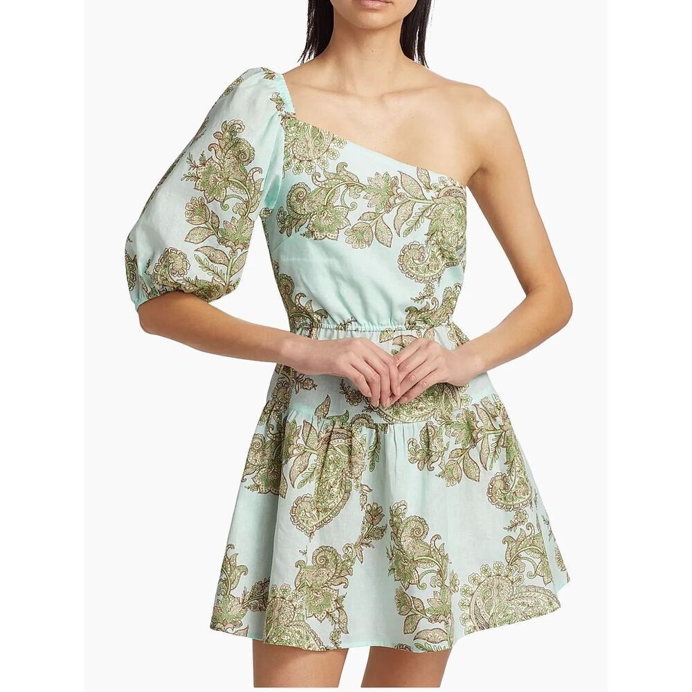 Kivari Zoe Paisley Linen One-Shoulder Minidress -Spring Vacation size 4 NWT - Picture 1 of 7